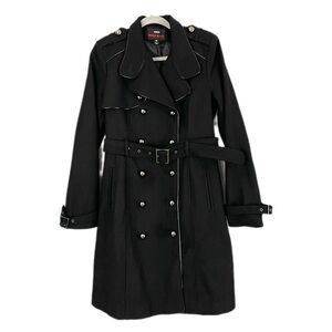 Y2K Miss Sixty Military Inspired Fitted Black Wool Belted Pea Coat Size Medium